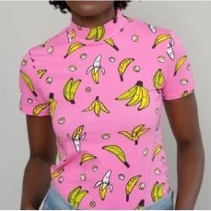 Nooworks Mock Neck top XS BANANAS by Gentle Thrills (Rare/Discontinued Print)